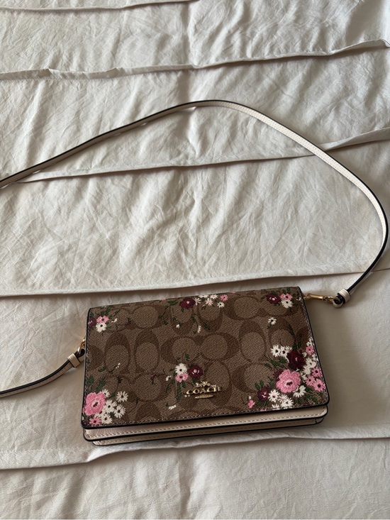 Coach Handbags - Coach Brown Signature Floral Crossbody with Pink Accents